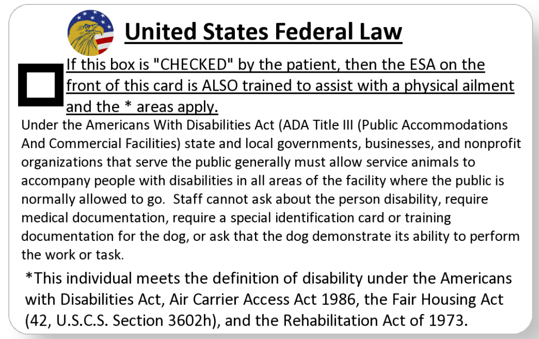 ESA Animal ID Card-Must Be An Existing Patient To Order - PDS Center