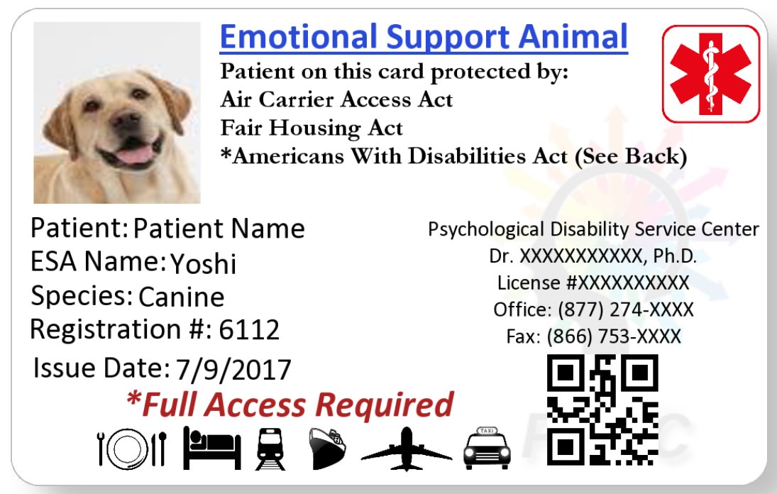 ESA Animal ID Card-Must Be An Existing Patient To Order - PDS Center